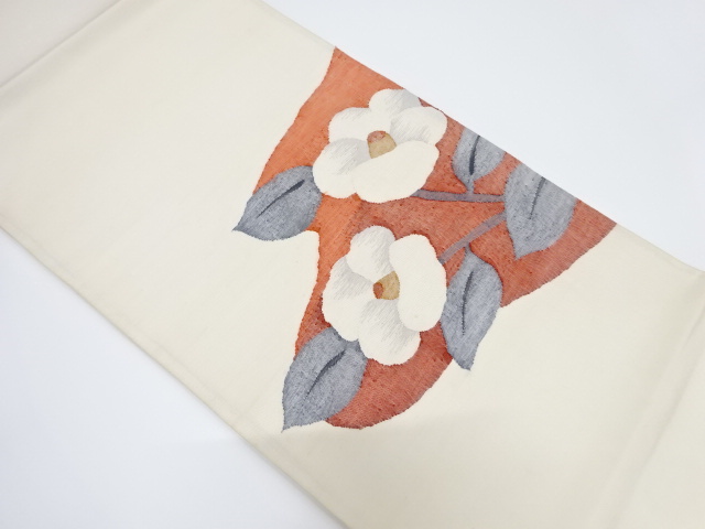 JAPANESE KIMONO / VINTAGE FUKURO OBI / SILK / WOVEN CAMELLIA